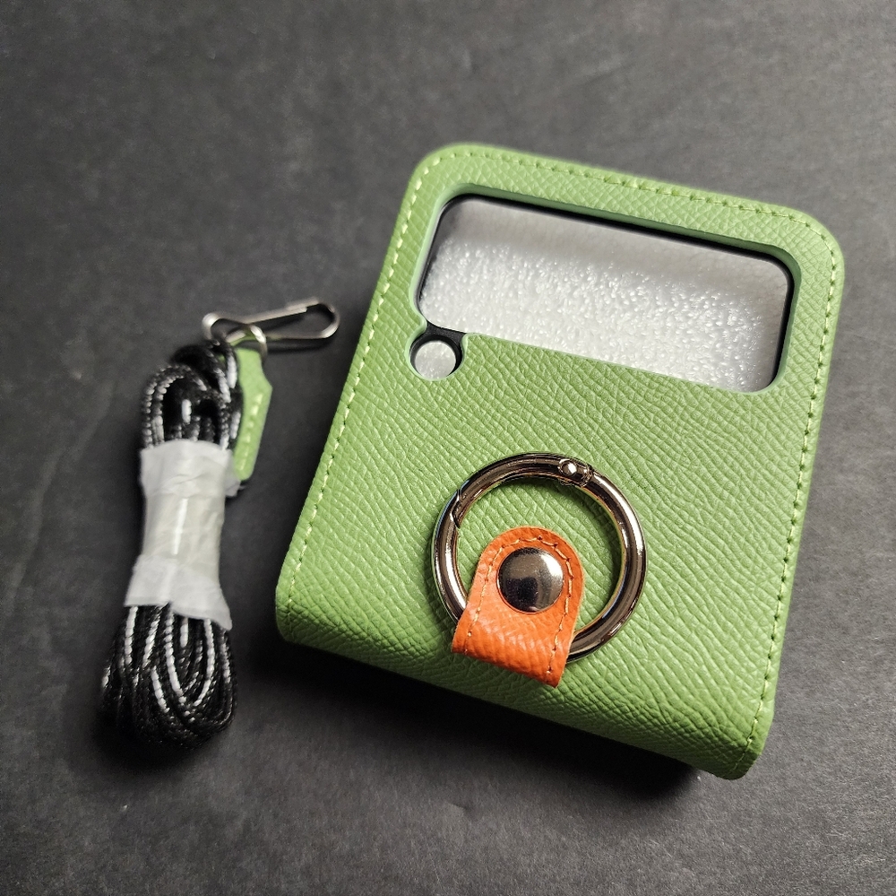 Ring Phone Case Galaxy Z‎ Flip 3 5G Premium with Strap Green New 649